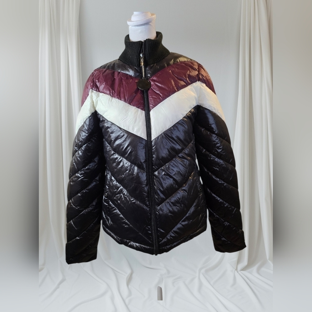 Marc New York Black, Burgundy, and White Puffer Jacket